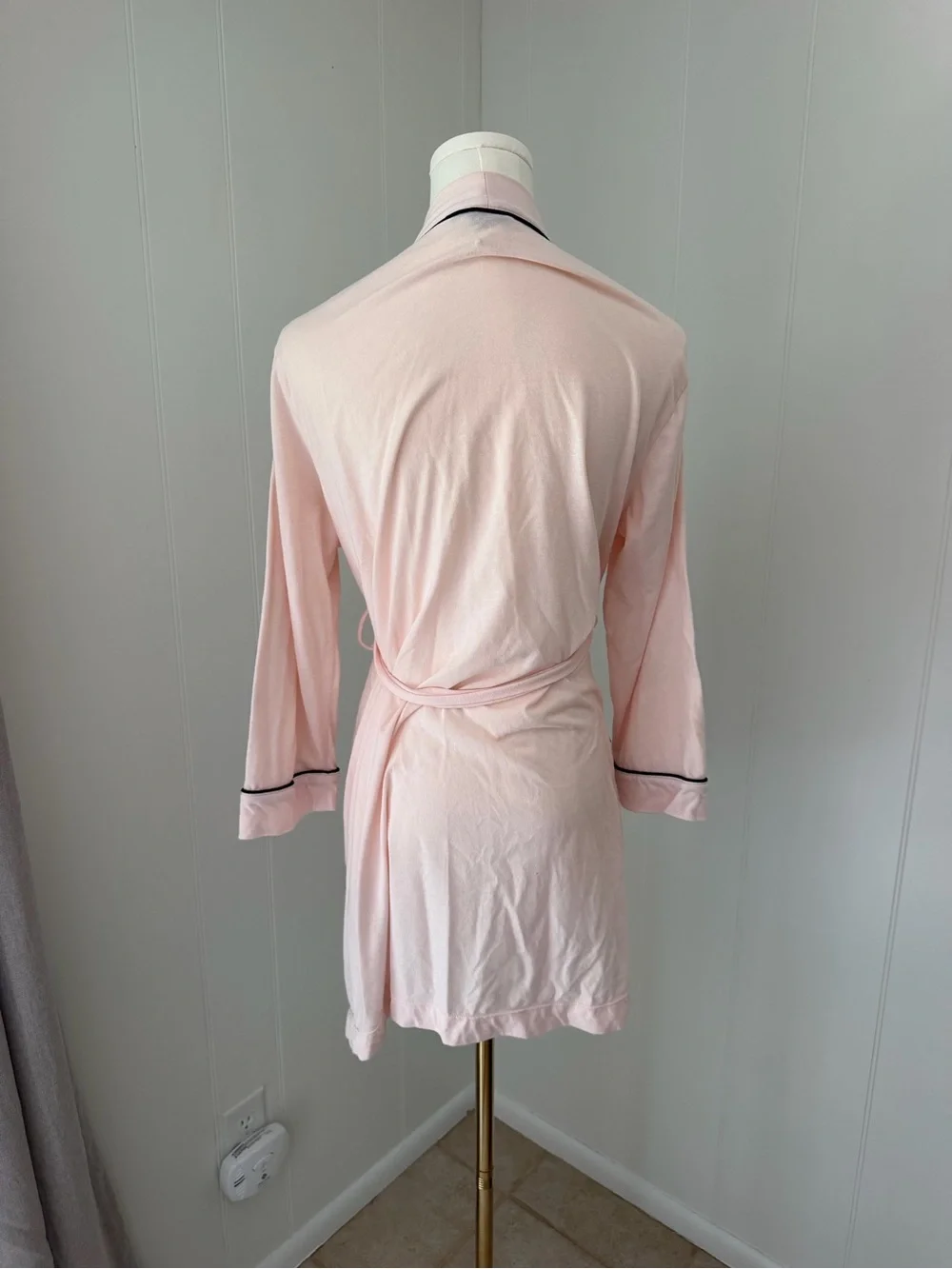 kate spade Light Pink Short Robe with Black Trim and Bow Accents